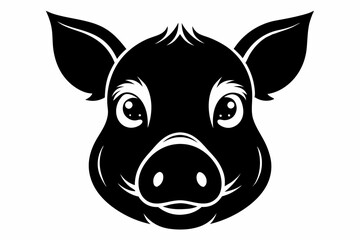pig head silhouette line art vector illustration with a white background