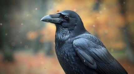 Fototapeta premium A realistic crow drawing with fine details showing the intelligence and sharp gaze of the bird in a nature inspired composition overlay cut out on isolated transparent removed background