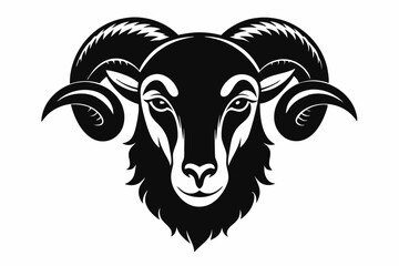 ram head silhouette line art vector illustration with a white background