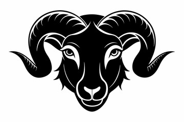 ram head silhouette line art vector illustration with a white background