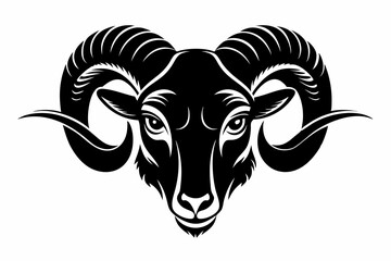 ram head silhouette line art vector illustration with a white background