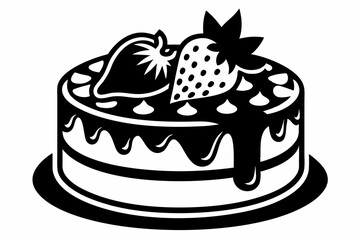 strawberry cake silhouette line art vector illustration with a white background