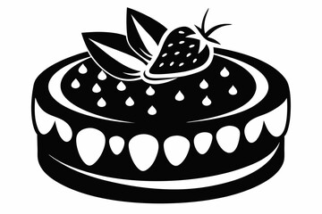 strawberry cake silhouette line art vector illustration with a white background