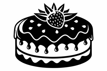 strawberry cake silhouette line art vector illustration with a white background