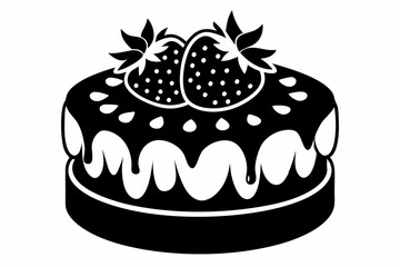 strawberry cake silhouette line art vector illustration with a white background