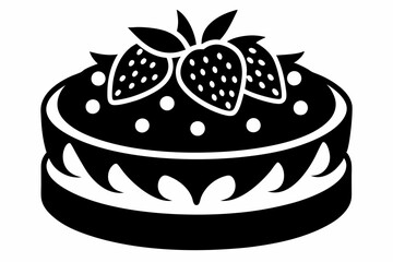 strawberry cake silhouette line art vector illustration with a white background