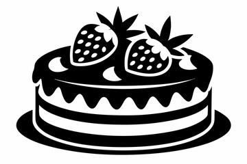 strawberry cake silhouette line art vector illustration with a white background