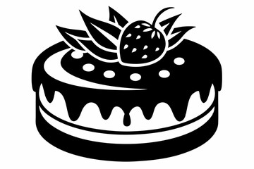 strawberry cake silhouette line art vector illustration with a white background