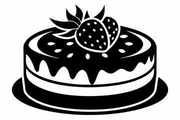 strawberry cake silhouette line art vector illustration with a white background