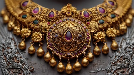 Obraz premium Goddess lakshmi adorned in traditional saree and jewelry cultural celebration close-up festive atmosphere