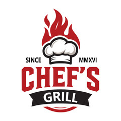 Professional Chef's Grill Logo with Flaming Chef Hat for Restaurant Branding