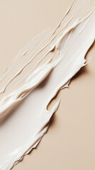 Close-up of smooth white cosmetic cream or makeup foundation smeared on a soft beige background. Generative AI