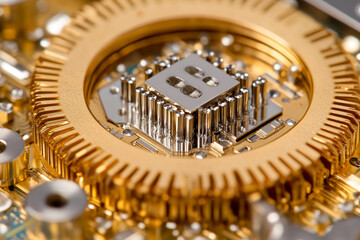 Quantum computing hardware setup showcasing intricate components in an advanced design for modern technology