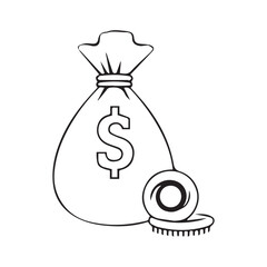 Money Bag and Coin Icon on Black and White Vector Backgrounds