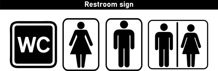 Restroom Sign Icons Male, Female, Unisex WC Symbols in Black and White