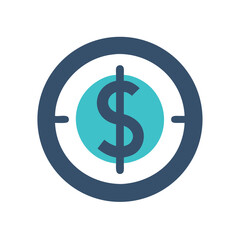 Obraz premium Dollar symbol in target icon in teal and blue color scheme