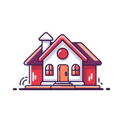 Cartoon red house with chimney and playful design