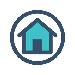 Obraz premium Blue house inside circular border in simplified icon style