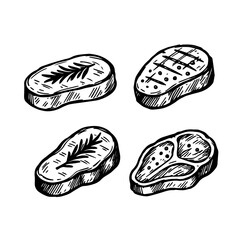 Sketch of a fried steak isolated on white background. Vector illustration EPS 10.