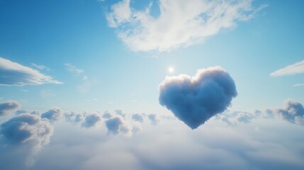 Blue sky and white clouds on the horizon, strange heart-shaped clouds
