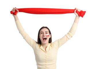 Sports fan with flag on white background