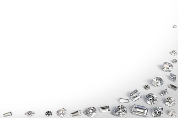 Various diamonds scattered along the corner on white background.