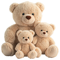 Obraz premium Teddy Bear Family: A trio of cuddly teddy bears, each in a different size, sit together in a loving embrace, showcasing the warmth and comfort of family.