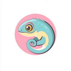A vibrant chameleon perched playfully with stylized swirling details