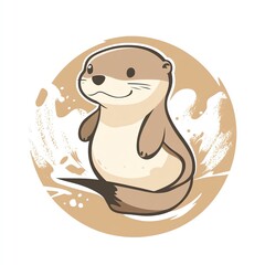 Adorable otter logo with playful expression and a round, warm background.