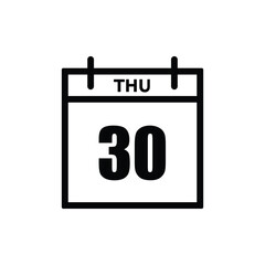 calender icon, 30 thursday icon with white background