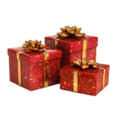 Obraz premium Three red gift boxes with golden bows isolated on a transparent background