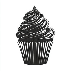 cupcake silhouette , black and white illustration isolated on white background