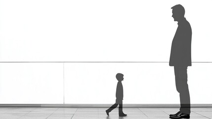 Father Son Silhouettes with Modern Building.