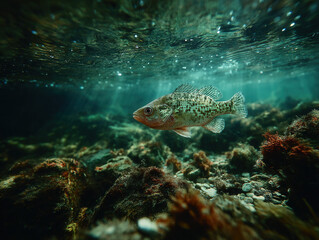 Fototapeta premium Illustration or photo of a black crappie fish swimming in freshwater