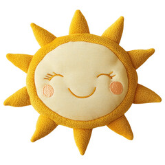 Smiling Sunshine Delight: A whimsical, plush sun with a radiant, cheerful smile, exuding warmth and joy. Soft texture, playful design.