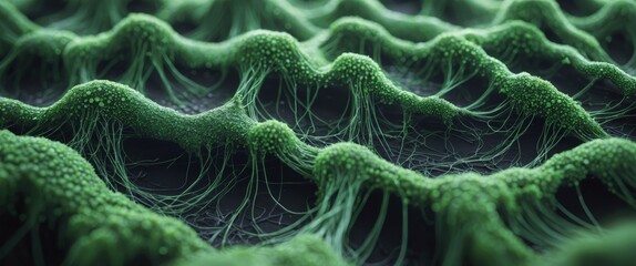 Green Microscopic Landscape, Abstract Organic Network of Living Structures.