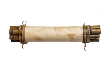 Ancient Parchment Scroll Tied with Rope and Bamboo