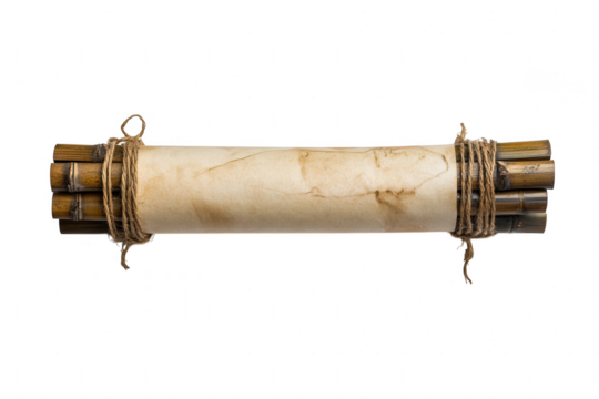 Ancient Parchment Scroll Tied with Rope and Bamboo