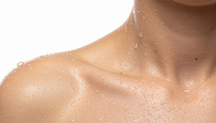 Fototapeta premium Sweaty skin on neck and shoulder under hot and humid conditions