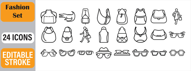 Black and white fashion icons featuring bags sunglasses and other stylish accessories