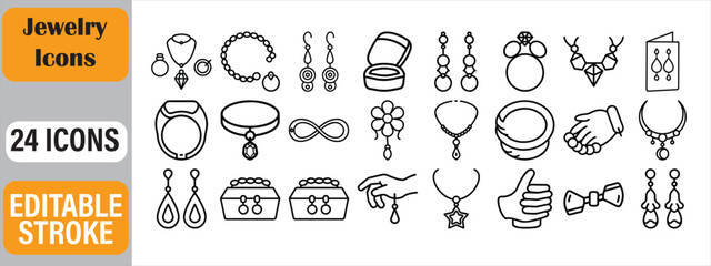 Collection of jewelry icons in outlined style for various design projects and websites