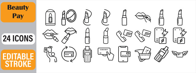 Collection of minimalist beauty and payment icons for e-commerce and mobile transactions