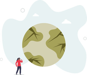 climate change concept.Character showing natural disaster, such as earthquake. character life .