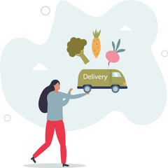 Character buying online fresh organic vegetables, paying for an order and getting groceries delivered. character life .