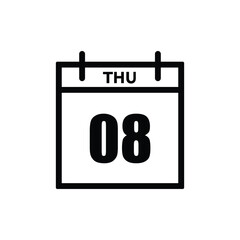 calender icon, 08 thursday icon with white background