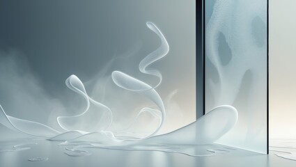 Serene Waves of Light. An Abstract Composition of Flowing Forms and Glass Reflection.