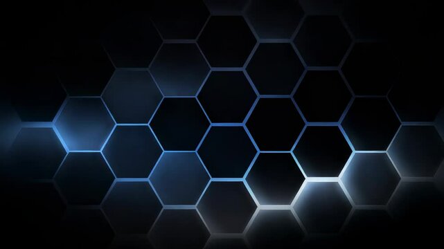 Abstract hexagonal pattern in dark tones with illuminated blue accents creating a modern design background