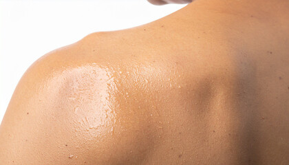 Fototapeta premium Sweaty skin on neck and shoulder under hot and humid conditions