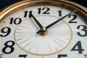 Classic clock face with gold accents and black hands indicating time