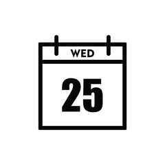calender icon, 25 wednesday icon with white background